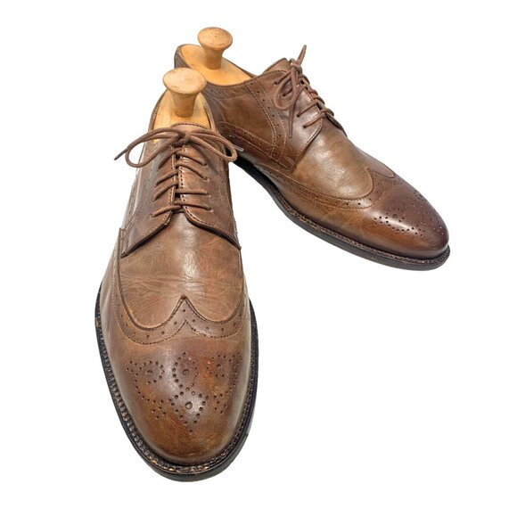 Mercanti Fiorentini 6703 Mid Brown Leather Brogue Accent‎ Wingtip Dress Oxford - Picture 1 of 12